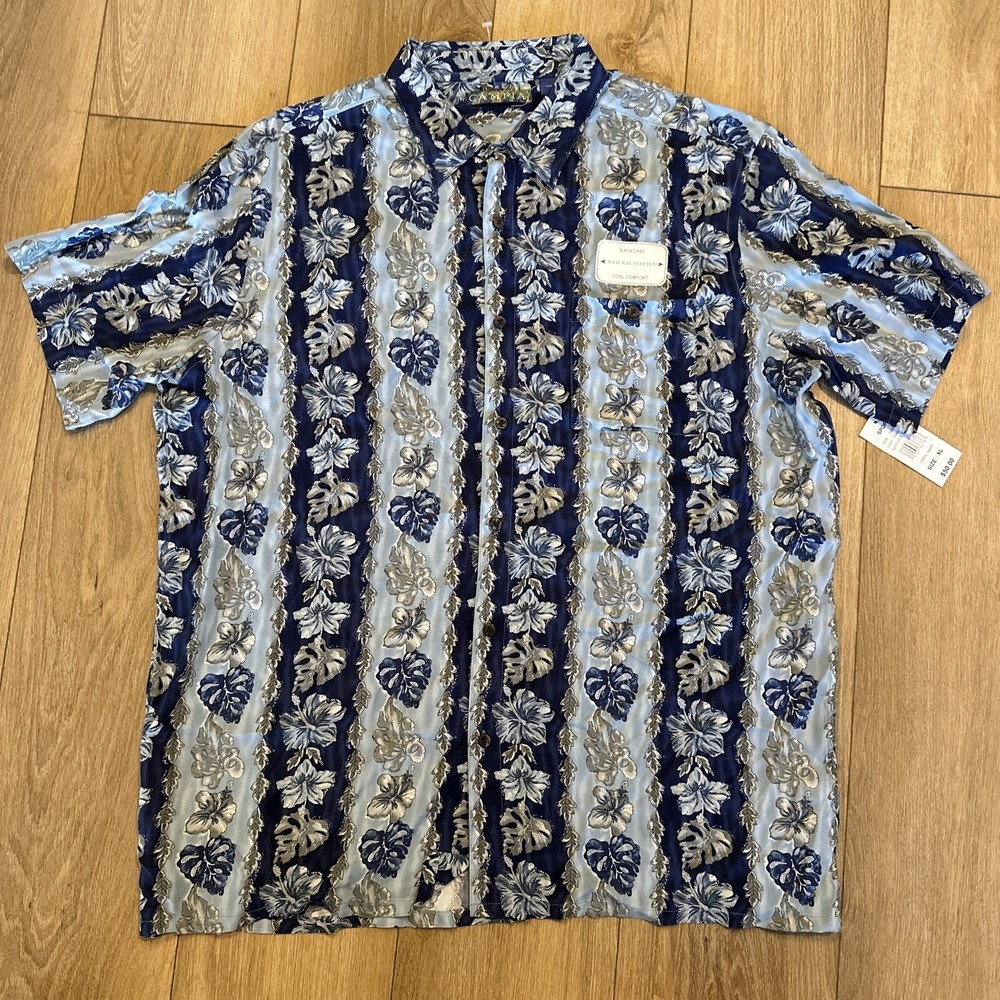Campia Men's 100%‎ Rayon Blue Floral Hawaiian Cool Comfort Size Medium NEW